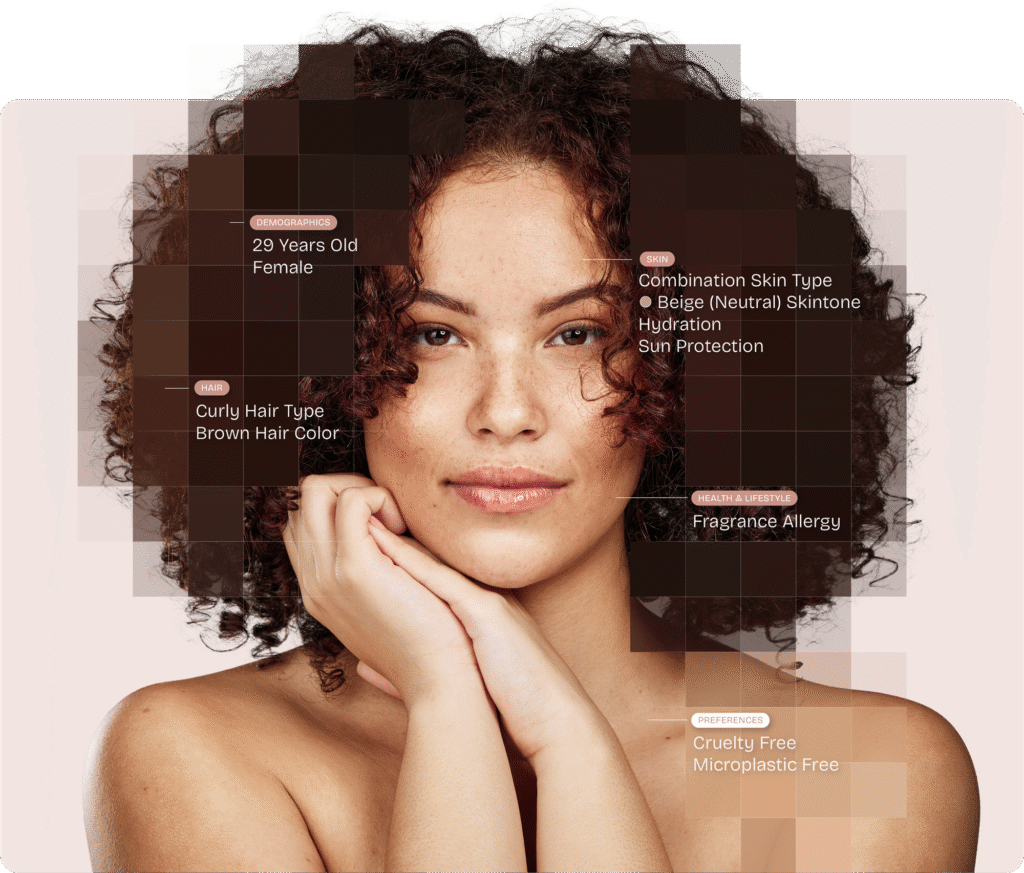 AI skin analysis face scan result on a beauty retail website